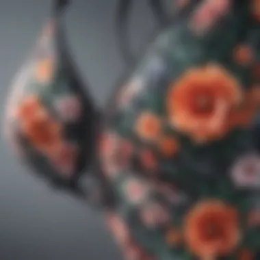 Close-up of intricate floral patterns on a bathing suit