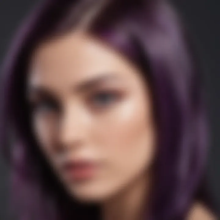 Close-up of lathering purple shampoo in hair