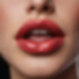 Close-up of a vibrant lip plumping lipstick tube showcasing its glossy finish