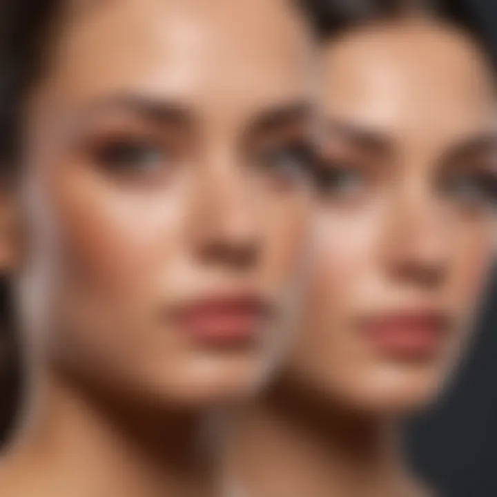 A well-defined contour on a model's face showcasing the before and after effects of contouring.