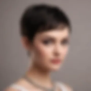 An elegant pixie cut styled for a formal occasion with accessories