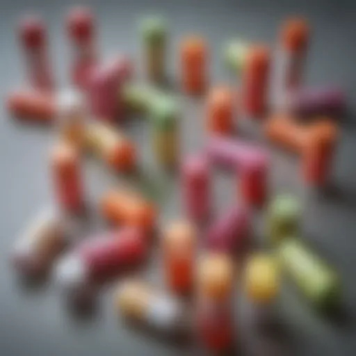 Close-up of a variety of medicated chapsticks