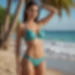 Chic modest bikini designs showcased on a beach