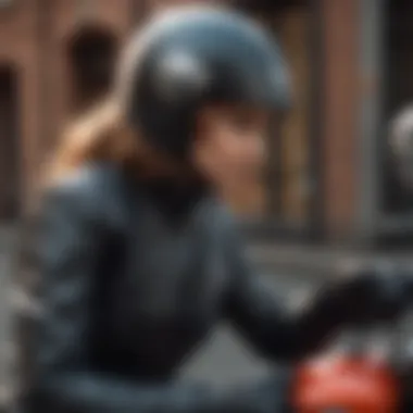 Woman adjusting her motorcycle helmet and preparing to ride