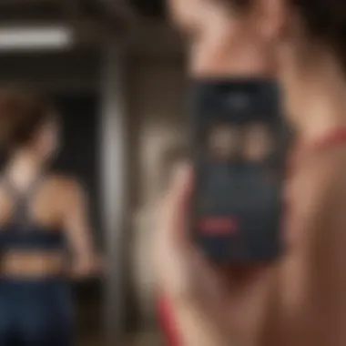 Progress Tracking in Fitness App User engaging with a fitness app, tracking progress