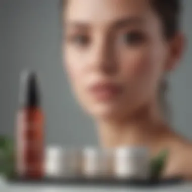 Balanced Skincare Routine for Rejuvenation A serene setting with skincare bottles and natural elements