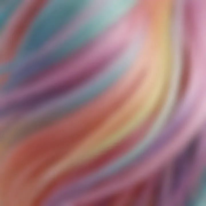 A close-up view of hair strands showcasing a blend of pastel shades
