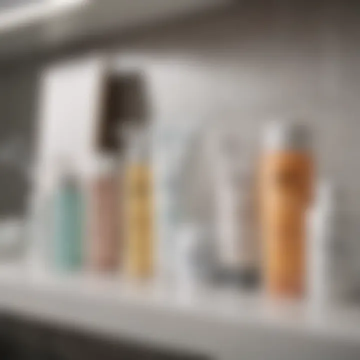 A collection of dermatological creams on a bathroom shelf