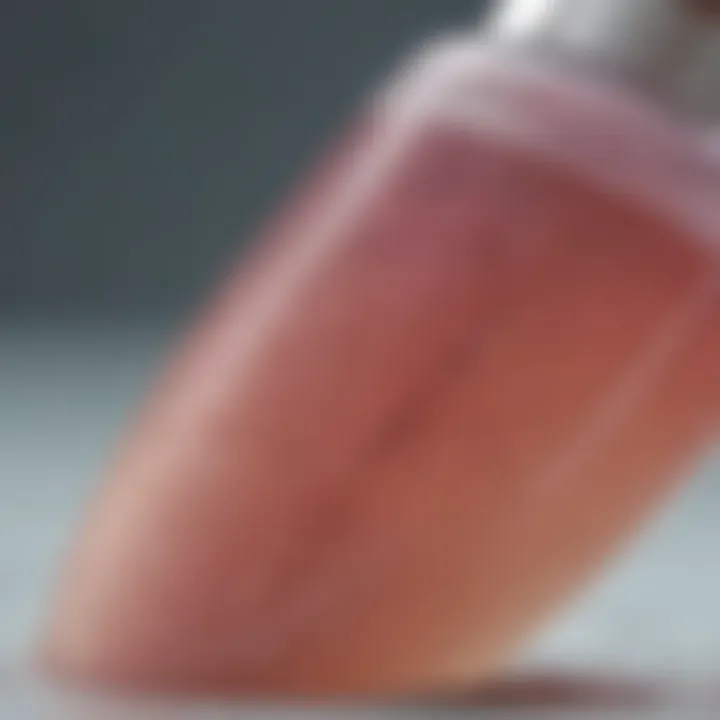 Close-up of a pH strip testing the acidity of a shampoo solution