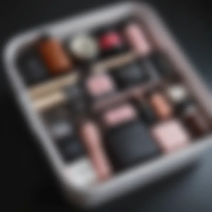 Stylish travel container organized with beauty essentials
