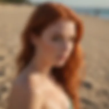 Applying Tanning Lotion at the Beach Redhead applying tanning lotion on beach