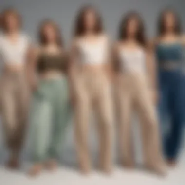 A diverse selection of body types dressed in various styles of loose pants.