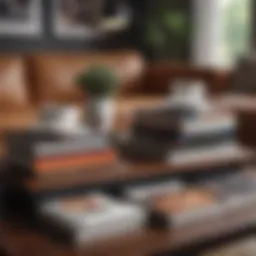 A beautifully arranged coffee table showcasing an array of coffee table books.
