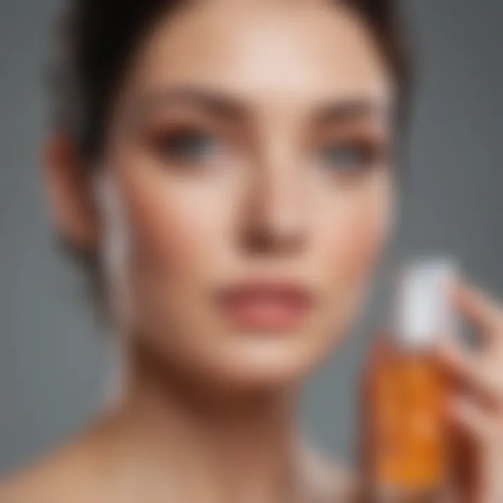 An array of natural ingredients like hyaluronic acid, vitamin C, and peptides displayed artistically