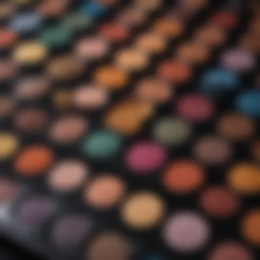 A stunning array of eyeshadow colors arranged in a palette showcasing various finishes and textures.