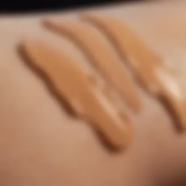 Close-up of foundation swatches on yellow undertone skin