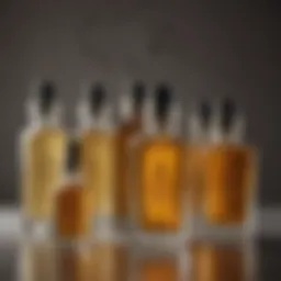 A variety of long hair oils displayed in elegant glass bottles