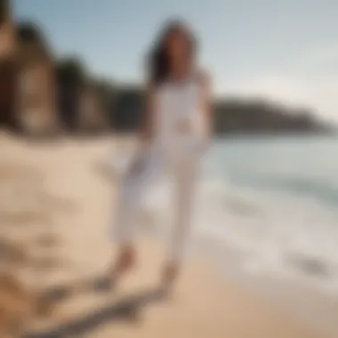 White trousers showcased in a summer beach setting