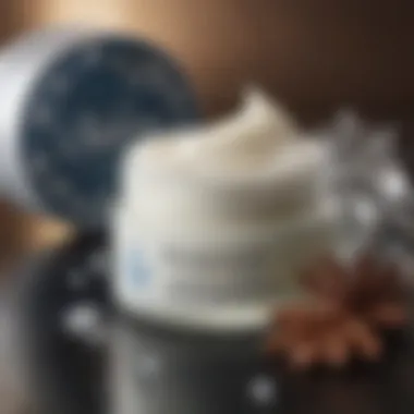 A rich hydrating cream in a jar with snowflakes in the background