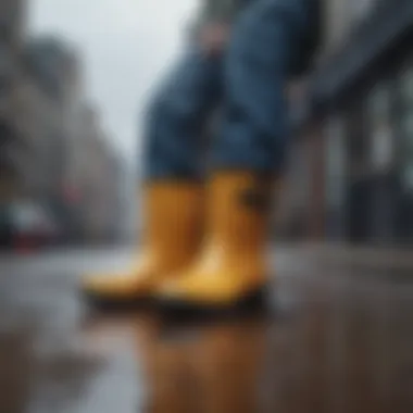 A collage displaying various materials used in half rain boots.