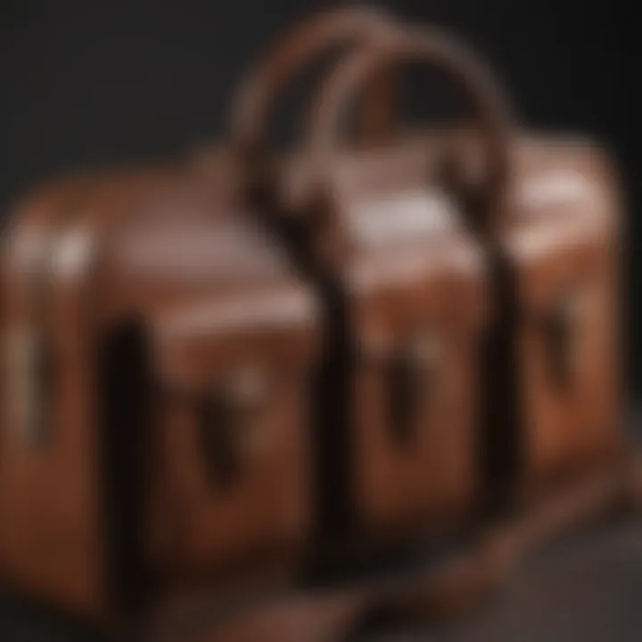 Various styles of leather briefcase totes displayed