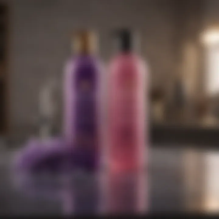 Ingredients found in purple shampoo displayed on a countertop