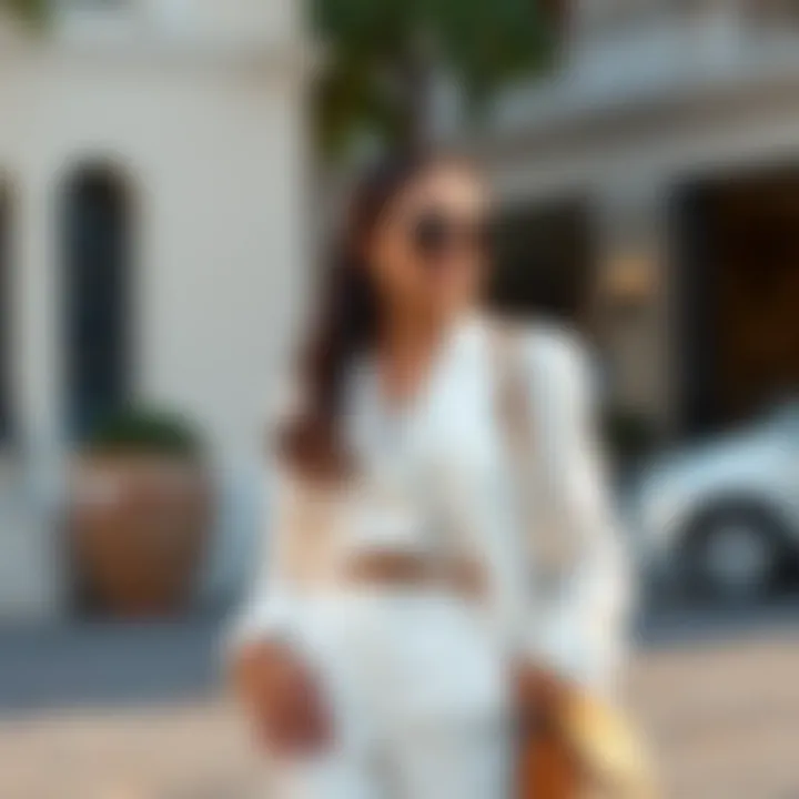 Accessorized white linen pants suit with chic details