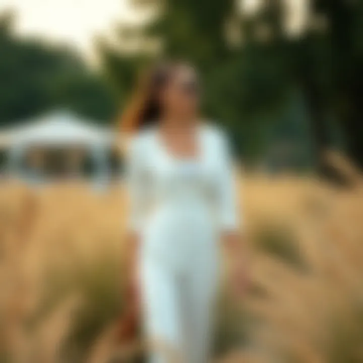 Outdoor setting featuring white linen pants suit