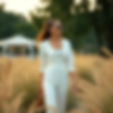 Embracing Elegance in an Outdoor Setting Outdoor setting featuring white linen pants suit