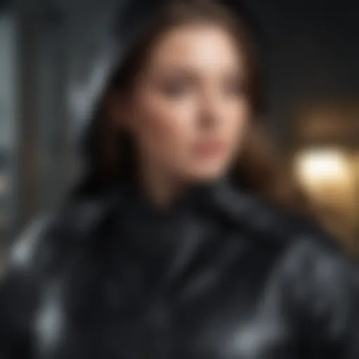 Stylish plus size black raincoat on a model
