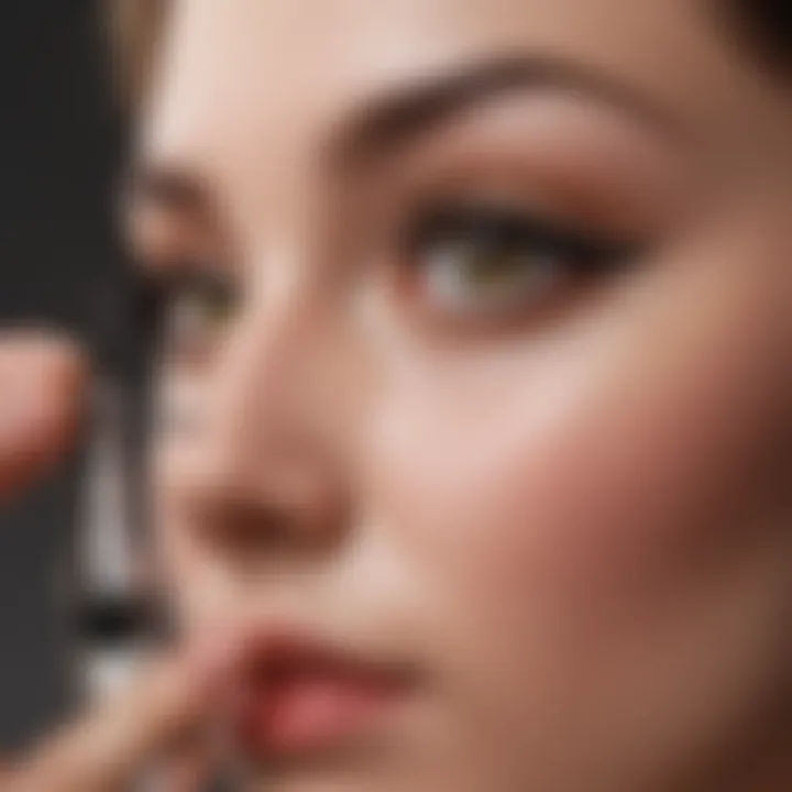 User applying eyelash serum in front of a mirror