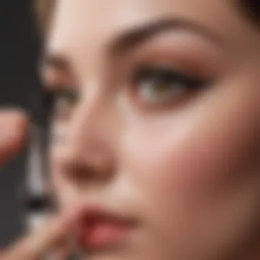 Application Technique for Eyelash Serum User applying eyelash serum in front of a mirror