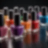 Close-up of vibrant nail polish bottles showcasing a range of colors.