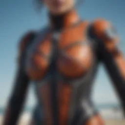 A close-up view of a stylish diving suit showcasing intricate patterns and textures.