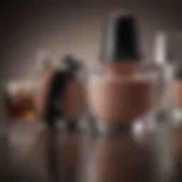 Close-up of natural makeup products arranged aesthetically