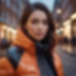 Stylish puffer jacket in an urban setting