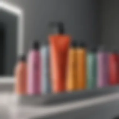 An array of temporary hair color products displayed on a vanity.