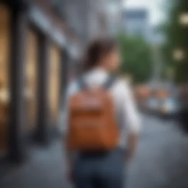 Professional Using Office Backpack A professional using a stylish office backpack in an urban setting