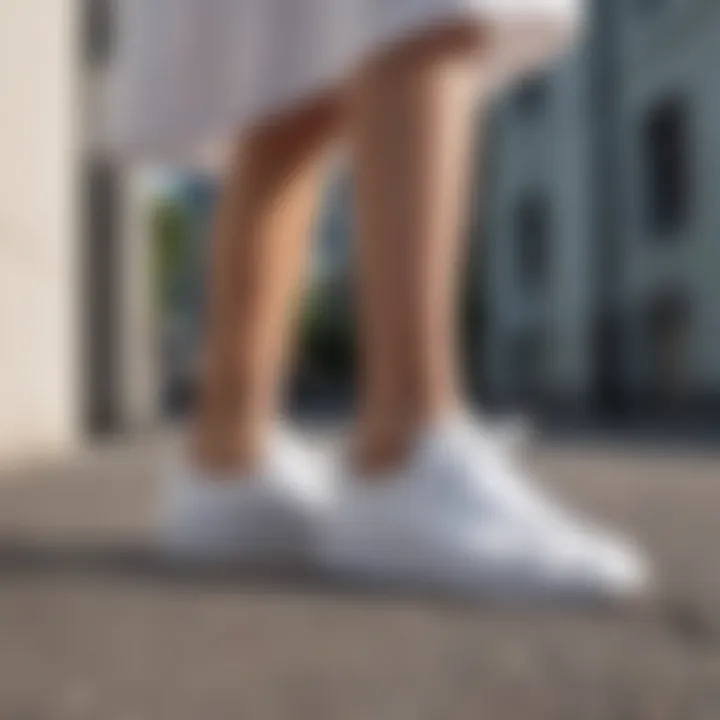 Trendy street style showcasing white tennis shoes