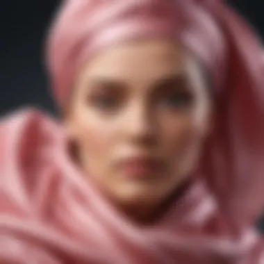 A close-up of a luxurious silk head wrap on a soft surface