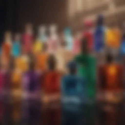 A serene display of various colorful perfume bottles