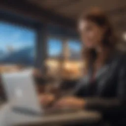 Traveler using a laptop to search for flight deals