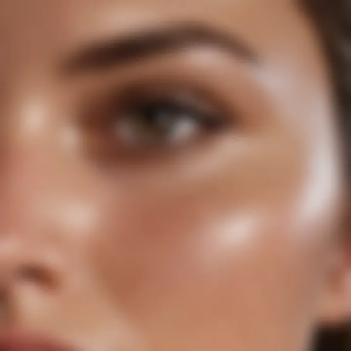 A close-up of foundation being applied to flawless skin.