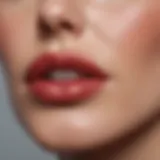 Close-up view of glossy lips reflecting light