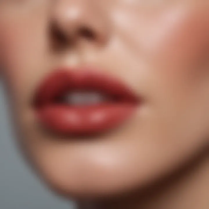 Close-up view of glossy lips reflecting light