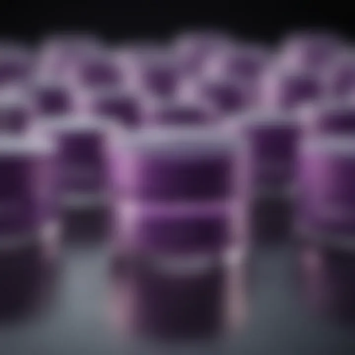 Close-up of purple discount tags on beauty products