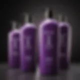 Vivid representation of purple shampoo and conditioner bottles