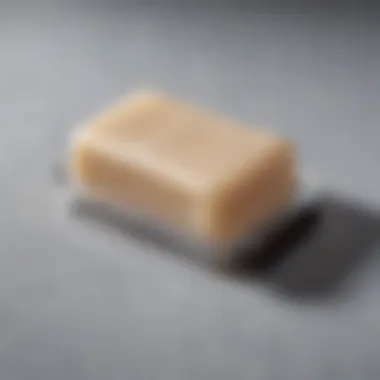 Close-up of clear bar soap with eyebrow brush