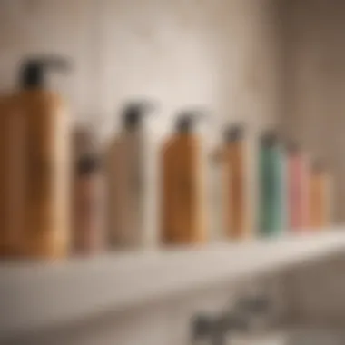 Diverse Toning Shampoo Collection An elegant bathroom shelf showcasing a range of toning shampoos.