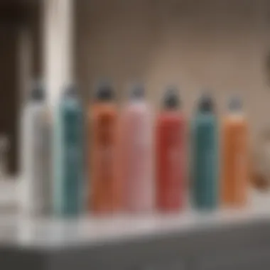 Different brands of heat protectant sprays displayed on a vanity